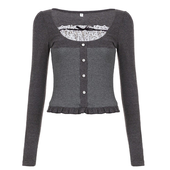 Kawaii Grey Long Sleeve Top