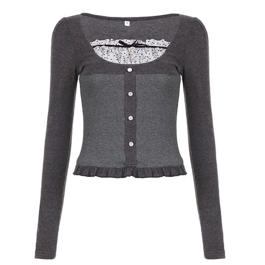 Kawaii Grey Long Sleeve Top