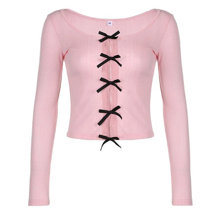 Bow Long Sleeve Split Top