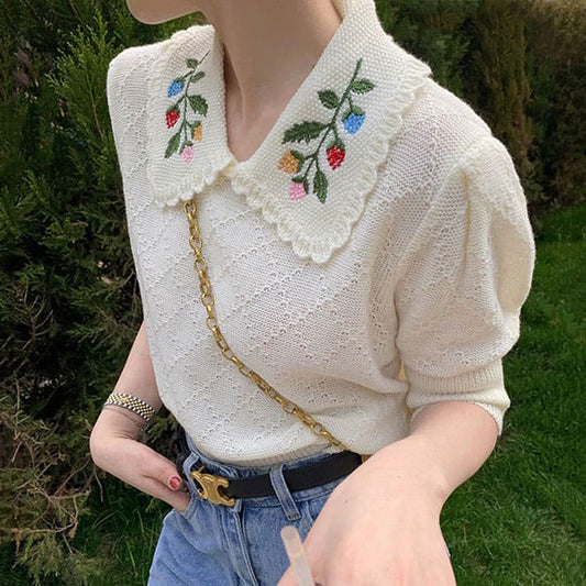 Sweet Floral Collar Top