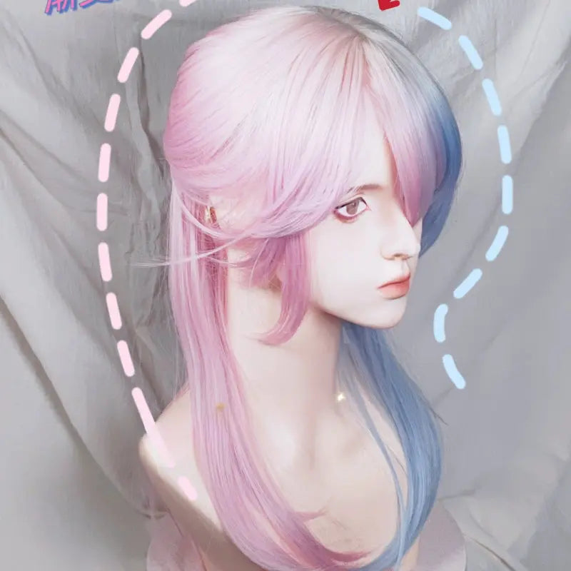 Kawaii Aesthetic Y2K Cute Fairy Cotton Candy Pink Blue Wig ON1280 spreepickyshop