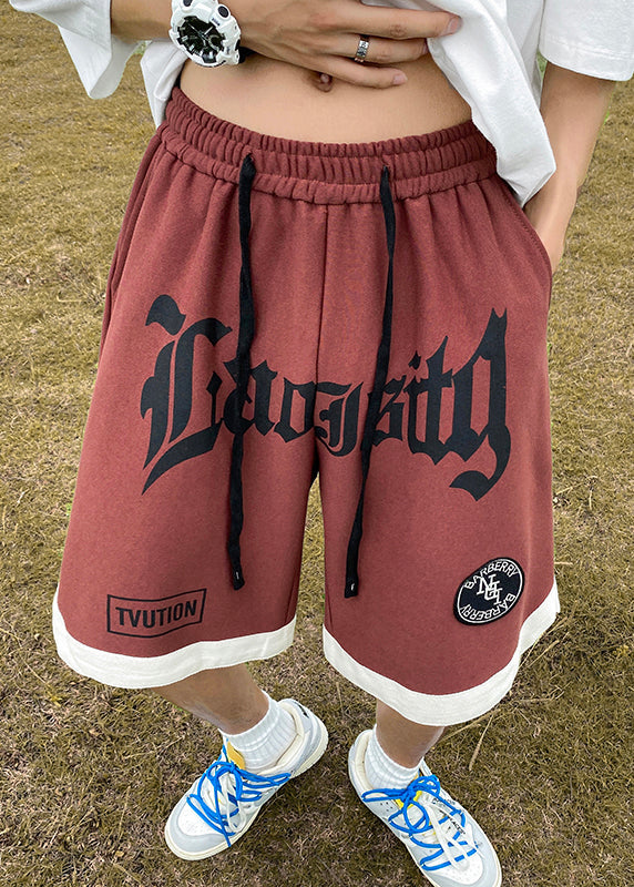 Mens Orange Cozy Waist Elastic Shorts Cotton Letter Summer