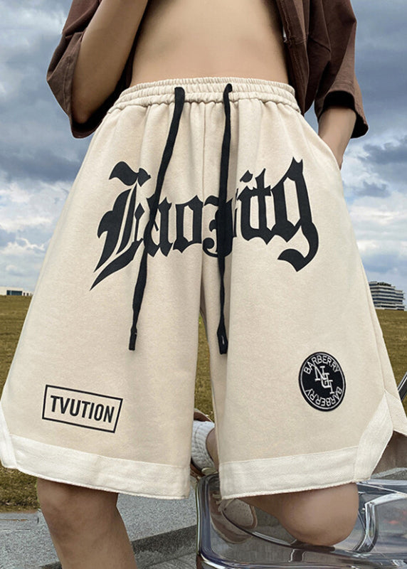 Mens Orange Cozy Waist Elastic Shorts Cotton Letter Summer