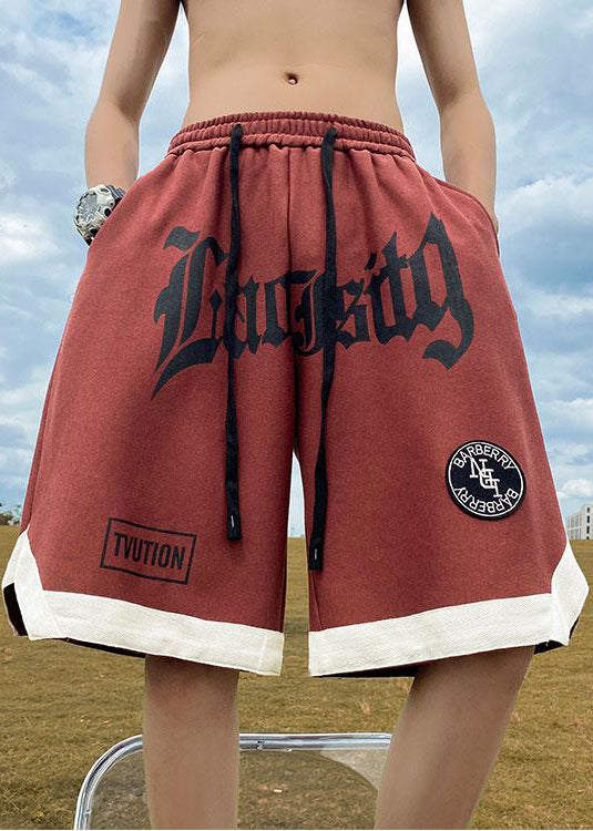 Mens Orange Cozy Waist Elastic Shorts Cotton Letter Summer