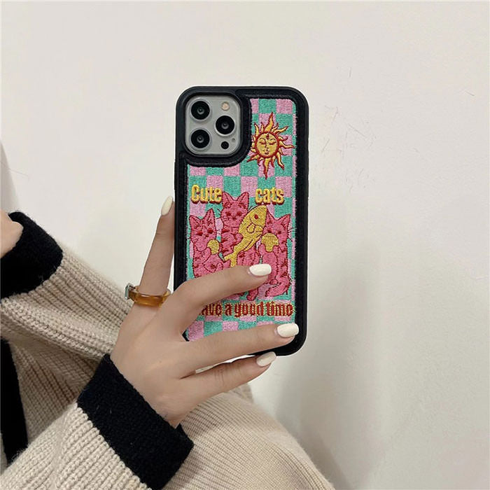 Y2K Cats Embroidery iPhone Case