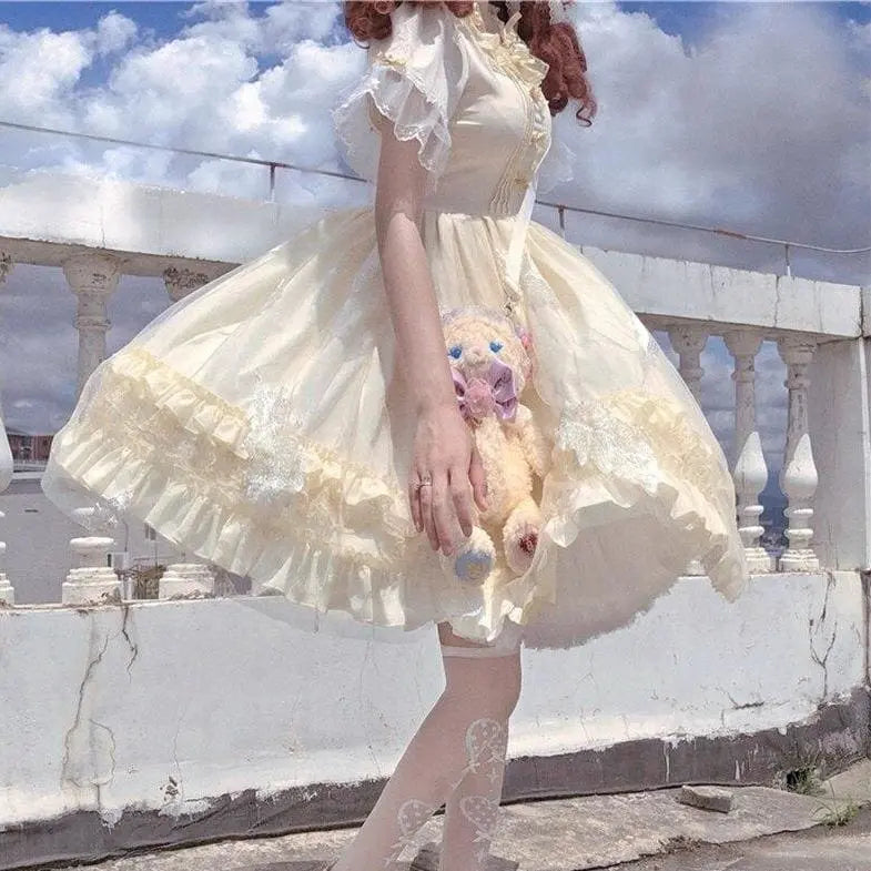 Cute Lolita Ruffled Collar Bow Tulle Layered Princess Dress SP15421