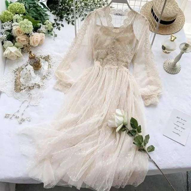 Cute Midnight Vintage-Aesthetic Lace Fairy Dress MK006