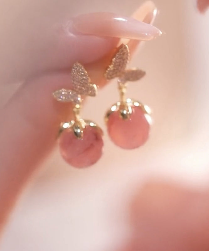 Stud Zircon Cat Earrings Pink Butterfly Alloy Cute Stone Eye