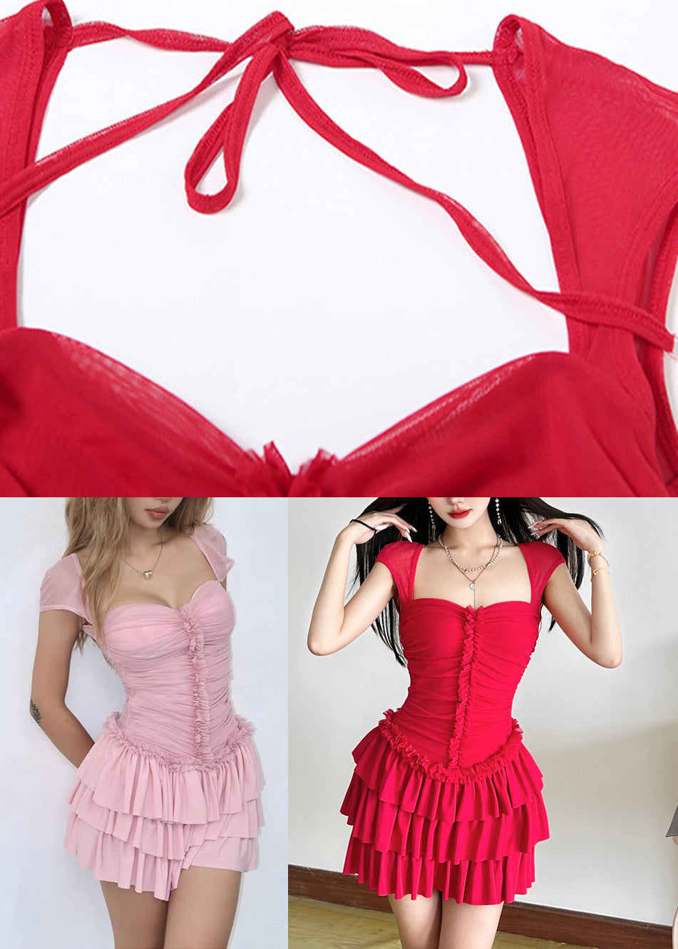 Summer Square Dresses Cute Pink Mid Backless Collar