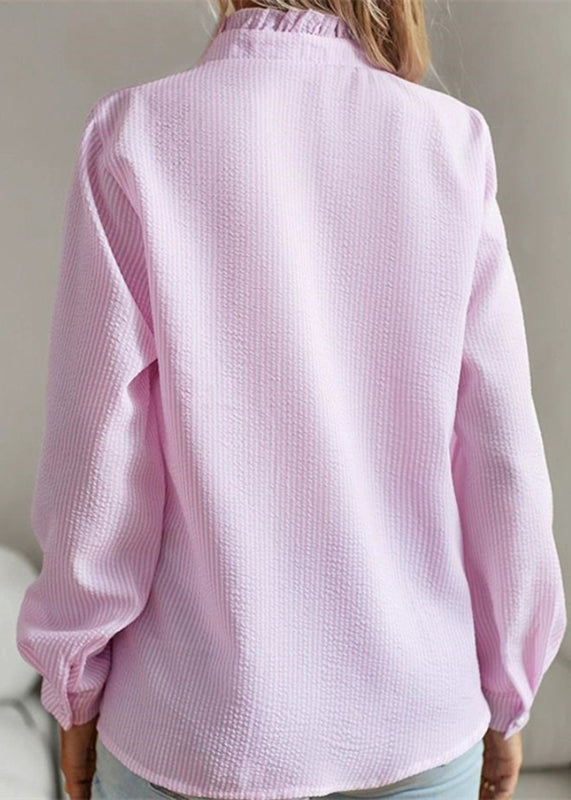 Button Stand Fall Pink Shirt Collar Cute