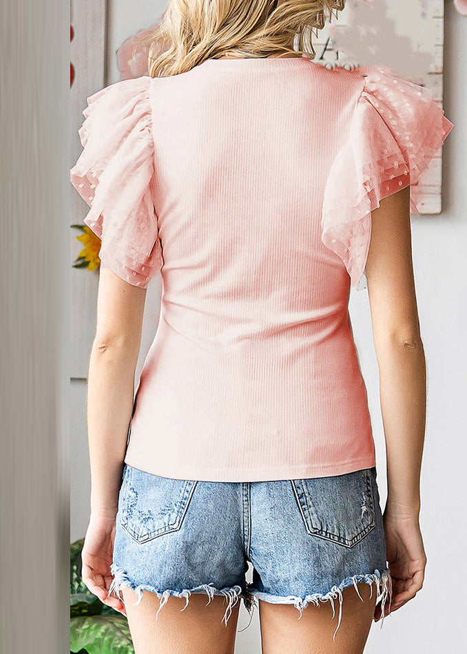 Shirts Patchwork Pink T Knit Tulle Summer Cute
