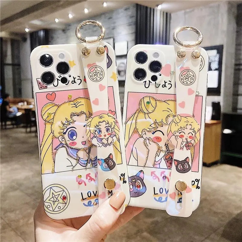 Cute Sailor Moon Glitter Wrist Bracket Soft iPhone Case MK17216