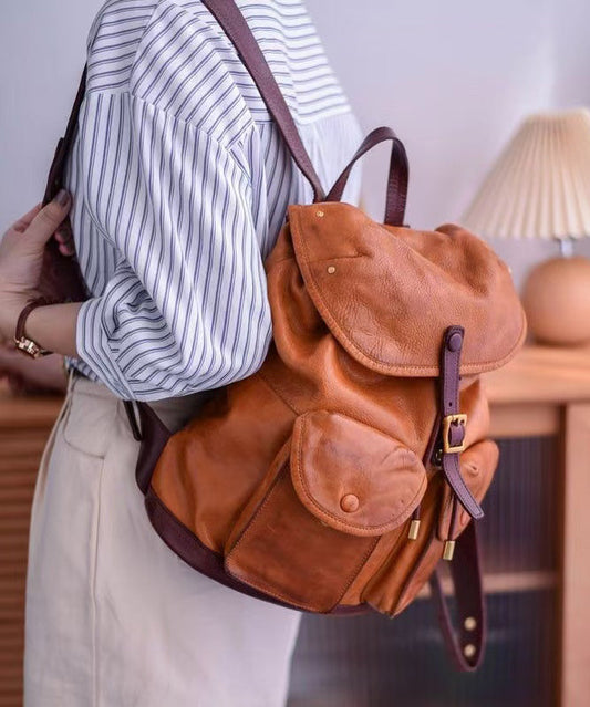 Bag Capacity DIY Leather Yellow Large Backpack Pockets