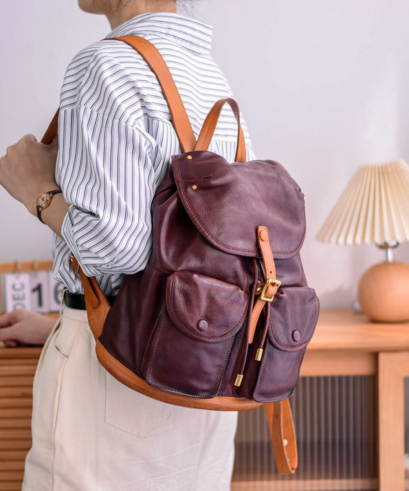 Bag Capacity DIY Leather Yellow Large Backpack Pockets