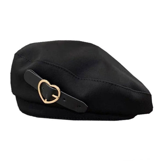 Black Heart Buckle Beret