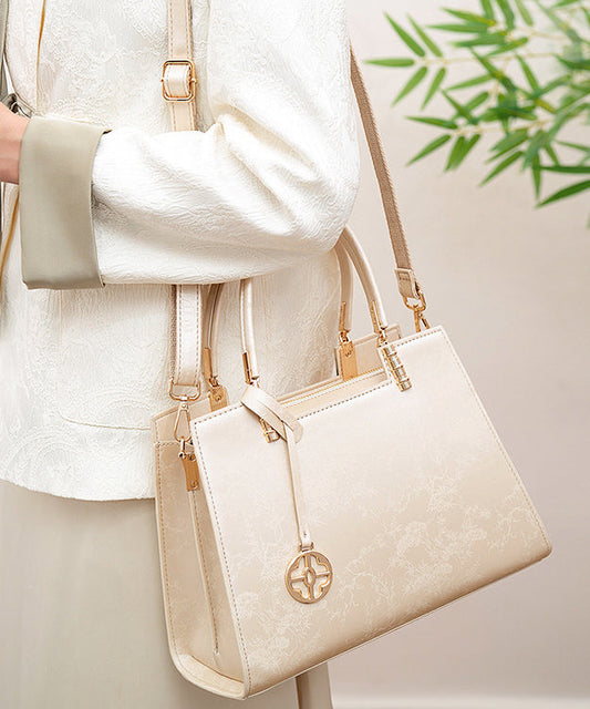 Beige Jacquard Bag Tote Versatile Elegant