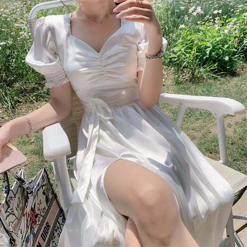 Elegant Chiffon Ruffle Puff Sleeve Fairy Dress MK15665