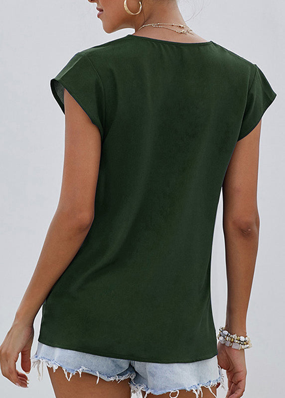 Shirts Patchwork Summer Neck Green V Elegant