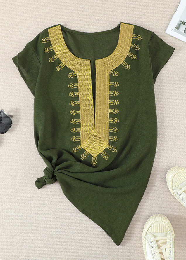 Shirts Patchwork Summer Neck Green V Elegant