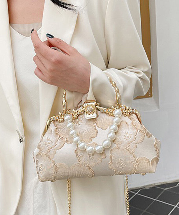 Pearl Satin Tote Handbag Elegant Zircon Khaki
