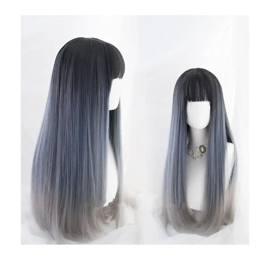 Elegant Lolita Dark Blue Gradient Long Straight Hair MK15772