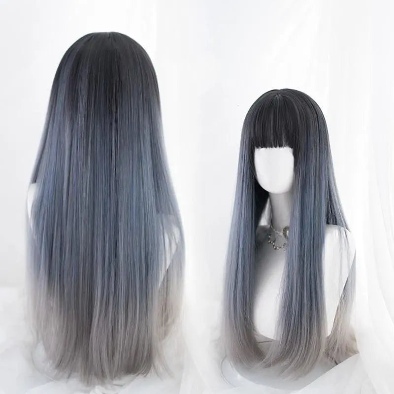 Elegant Lolita Dark Blue Gradient Long Straight Hair MK15772