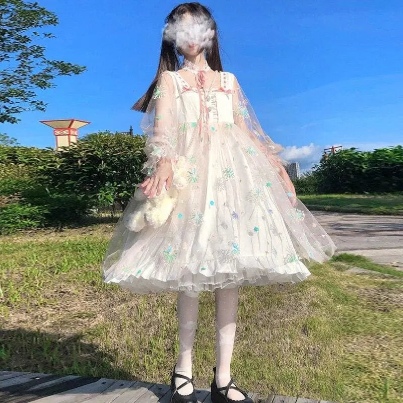 Elegant Lolita Embroidery Chiffon Shiny Fairy Dress MK0829