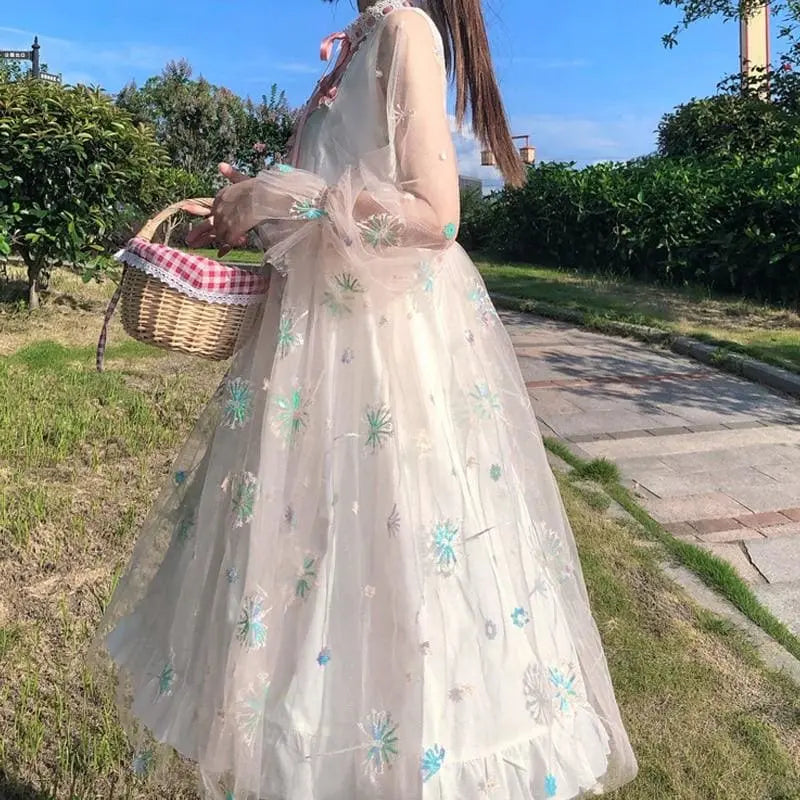 Elegant Lolita Embroidery Chiffon Shiny Fairy Dress MK0829