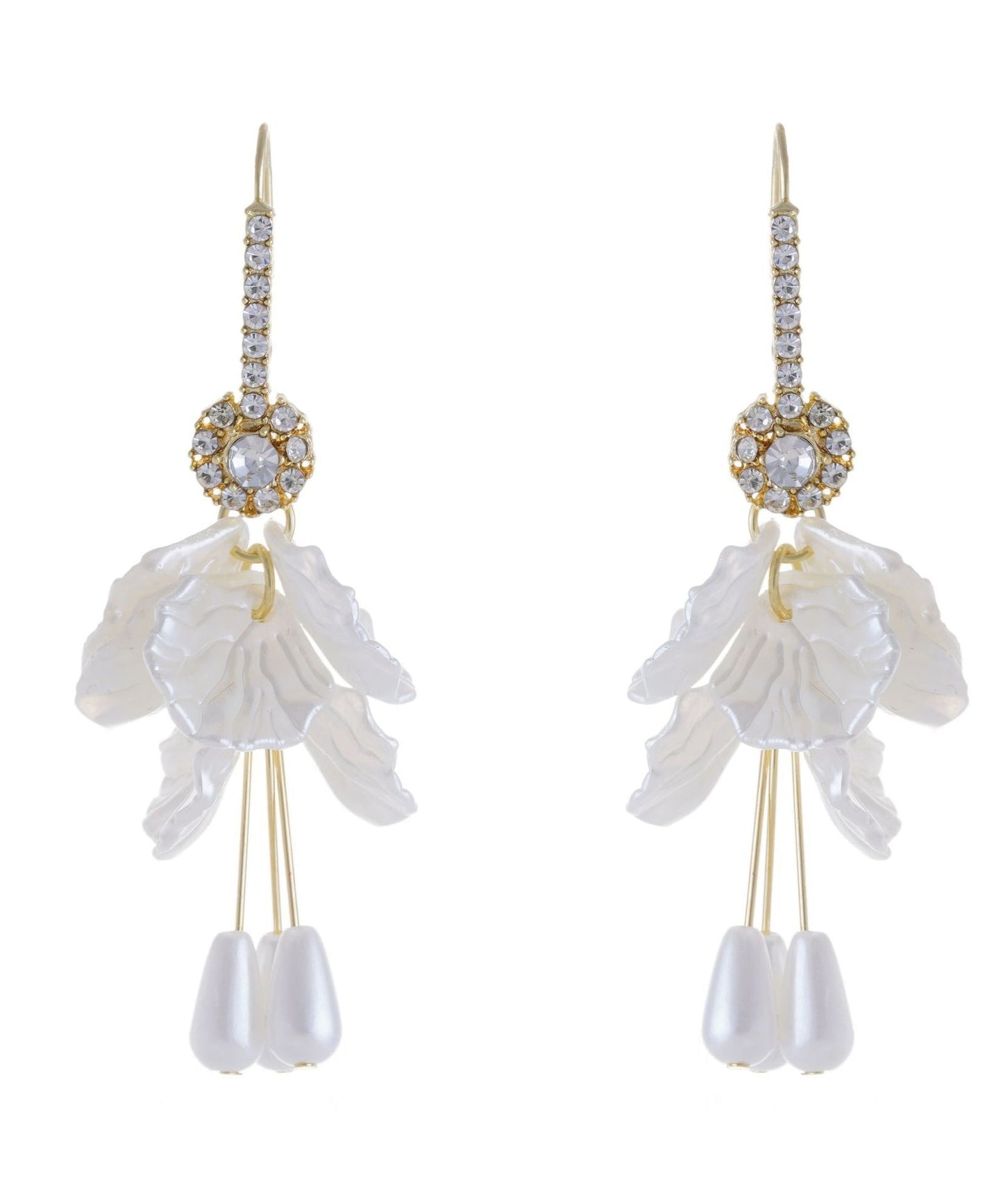 Drop Earrings White Elegant Pearl Copper Shell Acrylic Zircon Tassel