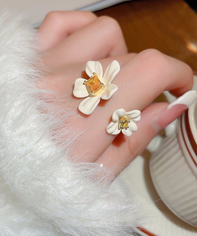 Zircon Copper White Acrylic Elegant Overgild Floral Rings Open