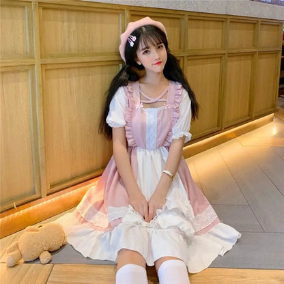 Robe Lolita princesse Kawaii rose à volants Eli Blossom à manches courtes