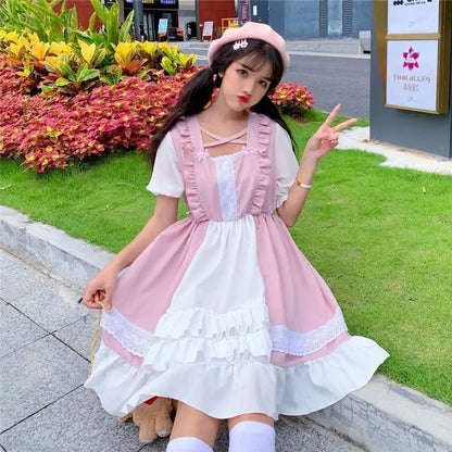 Robe Lolita princesse Kawaii rose à volants Eli Blossom à manches courtes