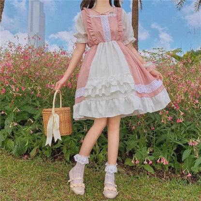 Robe Lolita princesse Kawaii rose à volants Eli Blossom à manches courtes