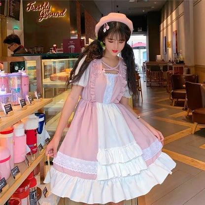 Robe Lolita princesse Kawaii rose à volants Eli Blossom à manches courtes