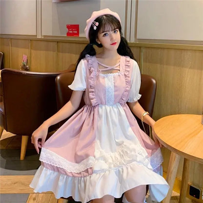 Robe Lolita princesse Kawaii rose à volants Eli Blossom à manches courtes