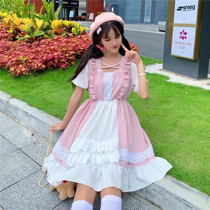 Robe Lolita princesse Kawaii rose à volants Eli Blossom à manches courtes