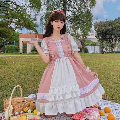 Robe Lolita princesse Kawaii rose à volants Eli Blossom à manches courtes