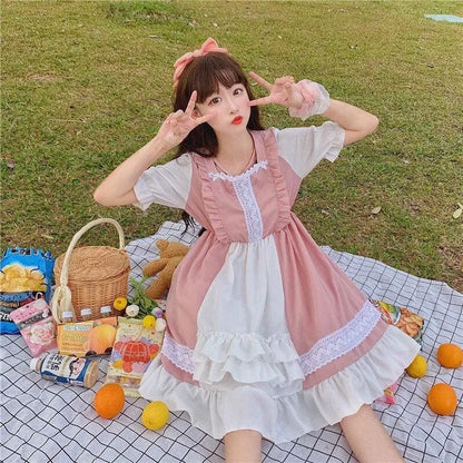 Robe Lolita princesse Kawaii rose à volants Eli Blossom à manches courtes