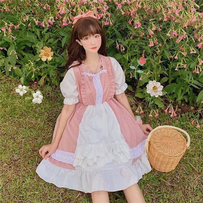 Robe Lolita princesse Kawaii rose à volants Eli Blossom à manches courtes