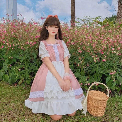 Robe Lolita princesse Kawaii rose à volants Eli Blossom à manches courtes