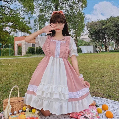 Robe Lolita princesse Kawaii rose à volants Eli Blossom à manches courtes