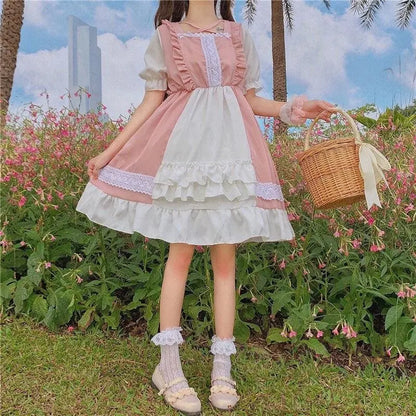 Robe Lolita princesse Kawaii rose à volants Eli Blossom à manches courtes