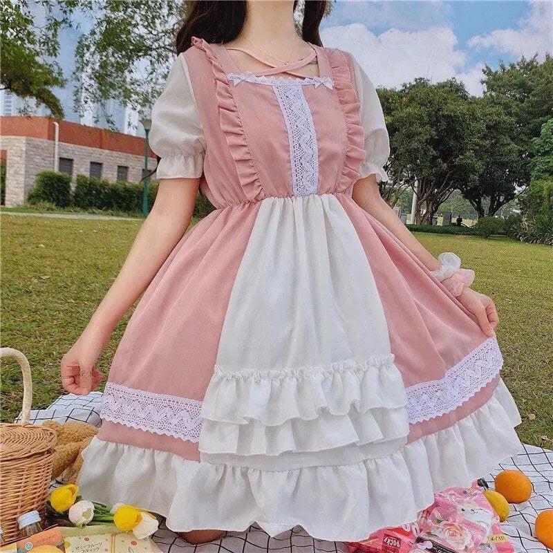 Eli Blossom Pink Frilly Short Sleeve Kawaii Princess Lolita Dress