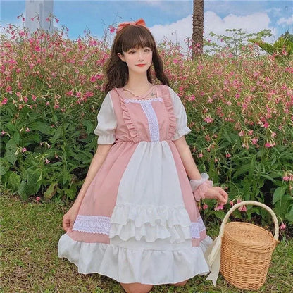 Robe Lolita princesse Kawaii rose à volants Eli Blossom à manches courtes