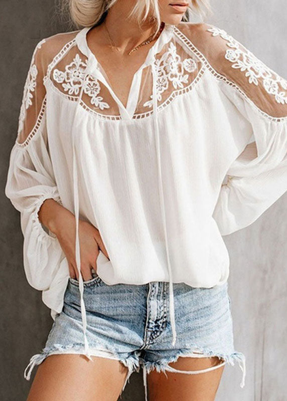 Fashion Floral V Neck Tops Black Lantern Chiffon Sleeve