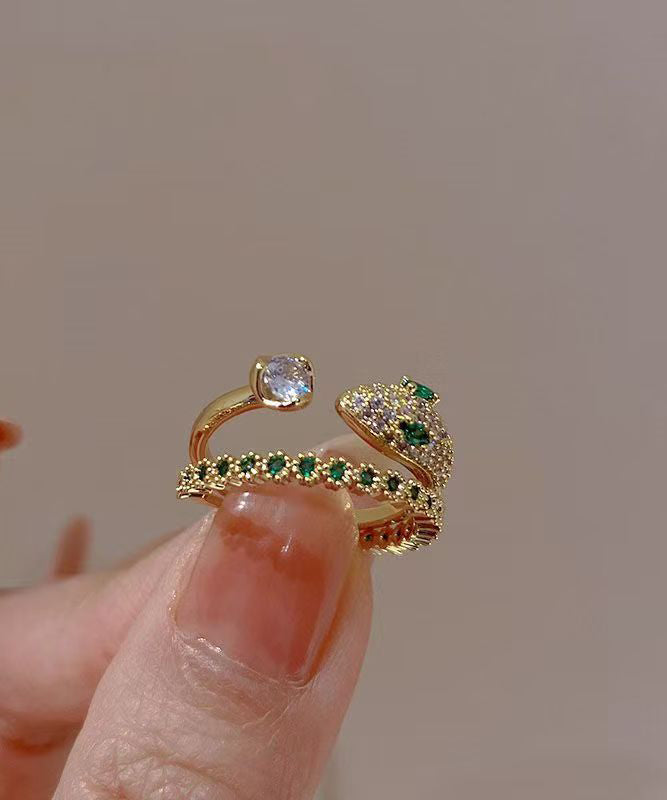 Fashion Overgild Silver Sterling Two-Piece Stone Set Zircon Gem Rings Open Gold