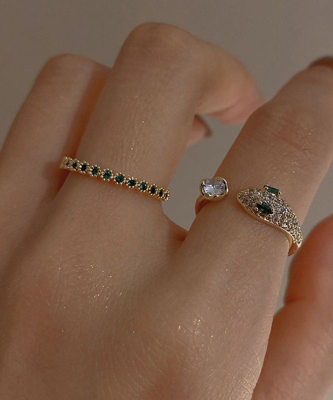 Fashion Overgild Silver Sterling Two-Piece Stone Set Zircon Gem Rings Open Gold