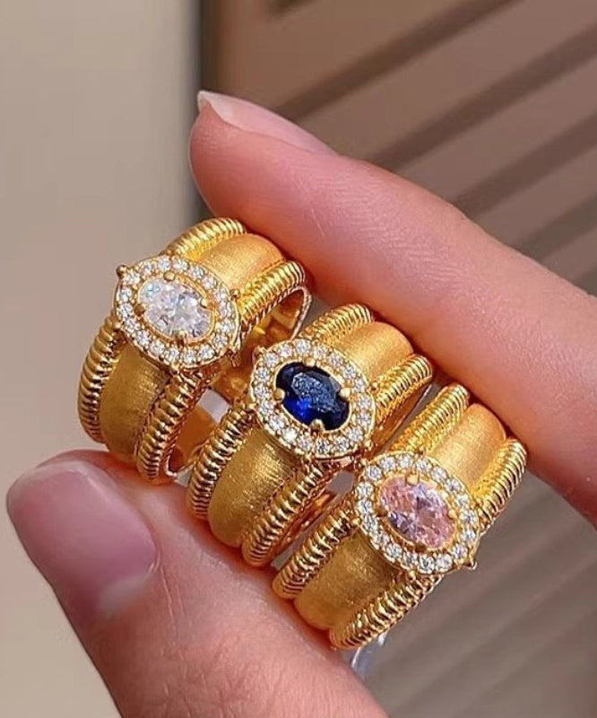 Gold Silver Open Zircon Rings Overgild Fashion Sterling