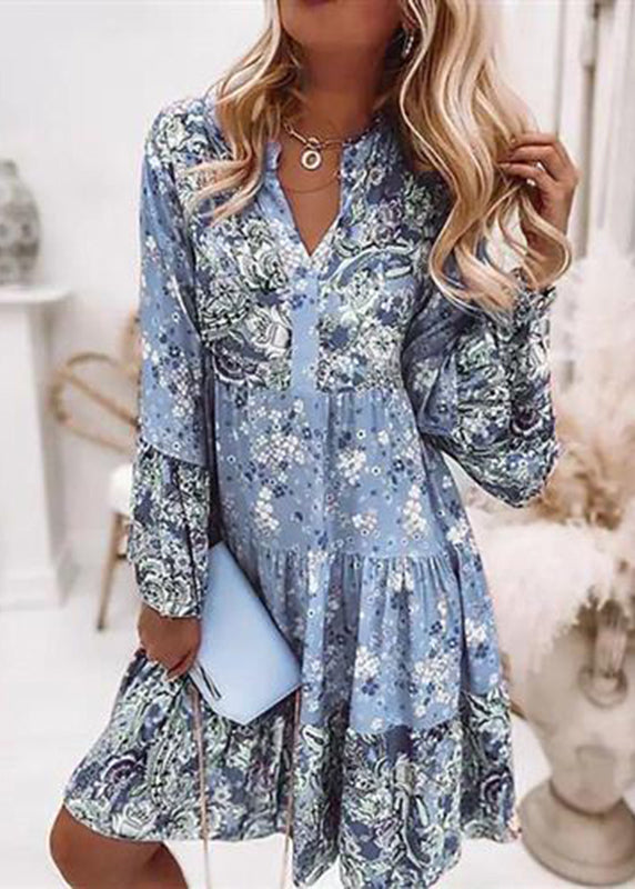 Fall Pink Neck Fashion Dresses Wrinkled Print V Mid