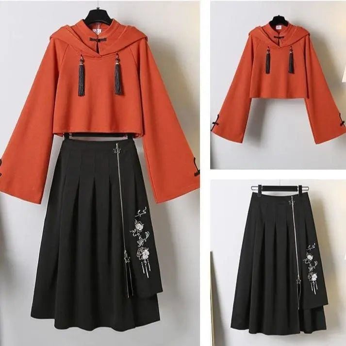 Fashioned Hoodie With Skirt Suit MK15246